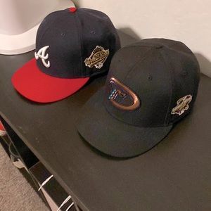 Two new era fitted hats with side patches. $40 each